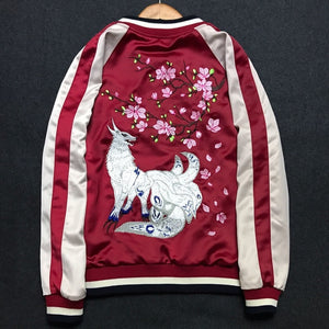 Open image in slideshow, Japanese Fox Floral Embroidered Sukajan Souvenir Flight Jacket
