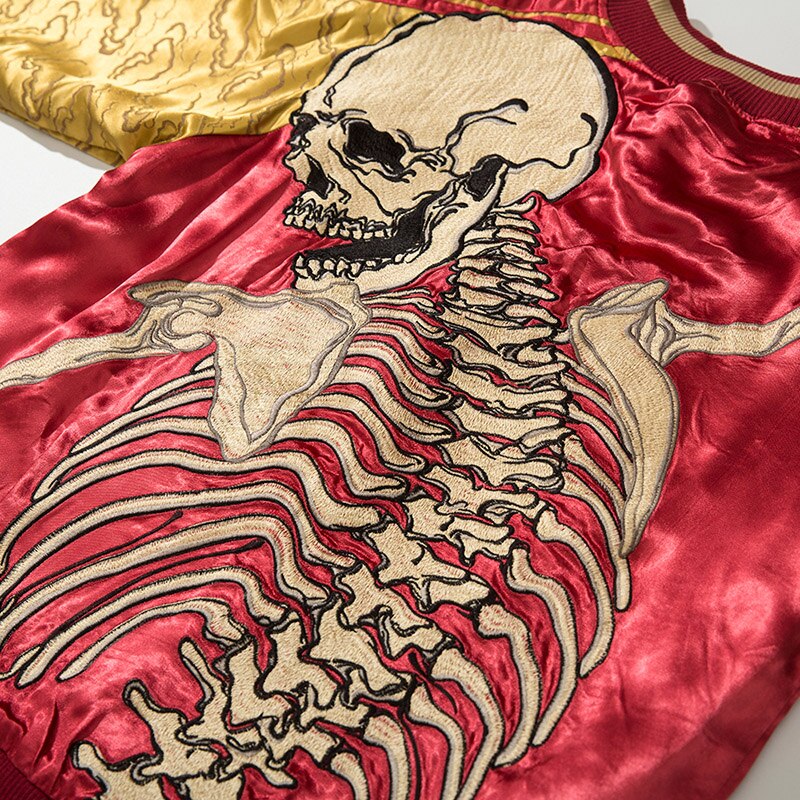 Skull skeleton embroidered jacket men's Japanese tide brand Yokosuka retro vintage double-sided wear tattoo jacket spring