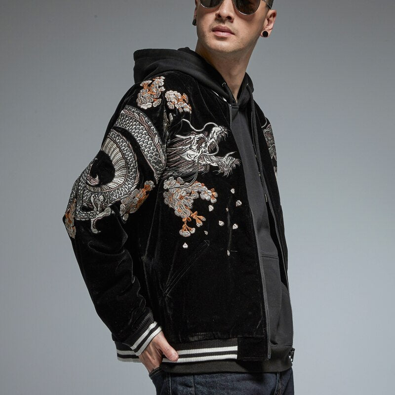 New Chinese style heavy industry embroidered dragon jacket autumn and winter thick coat tide brand men's personality jacket