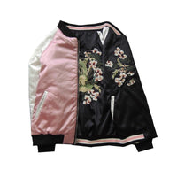 Double Side Pink Sakura Embroidery Satin Cardigan Coat