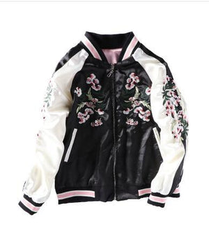 Open image in slideshow, Double Side Pink Sakura Embroidery Satin Cardigan Coat
