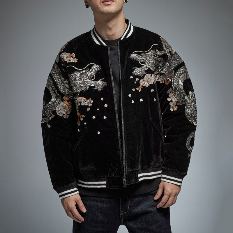 New Chinese Style Heavy Industry Embroidered Dragon Jacket Autumn And Winter Thick Coat Tide Brand Men's Personality Jacket 3XL