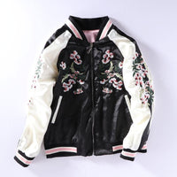 Double Side Pink Sakura Embroidery Satin Cardigan Coat