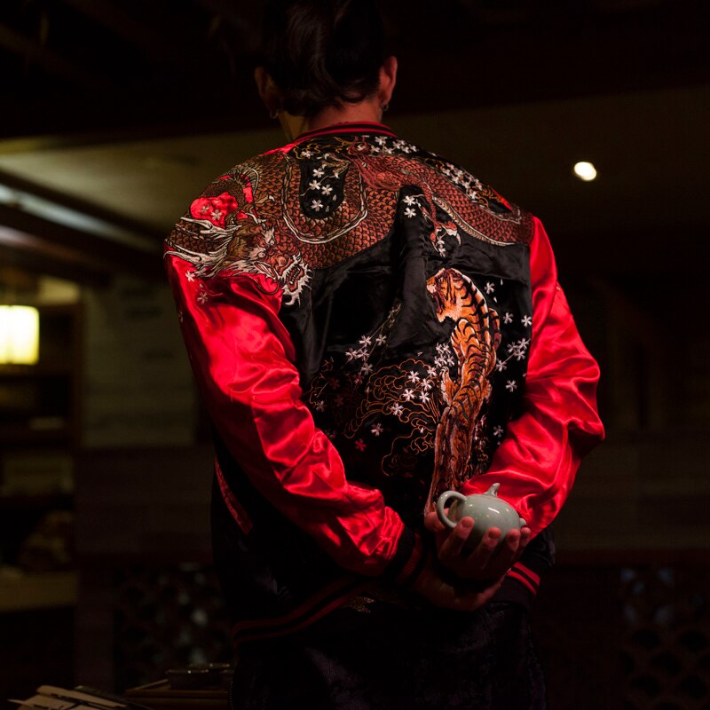 Men's Yokosuka High Quality Reversible Jacket Embroidered Dragon Tiger Baseball uniform High Street Fashion Plus Size Coats L
