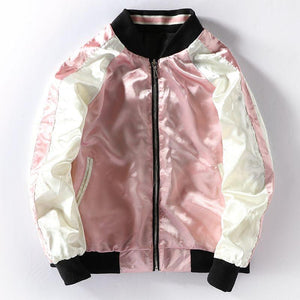 Double Side Pink Sakura Embroidery Satin Cardigan Coat