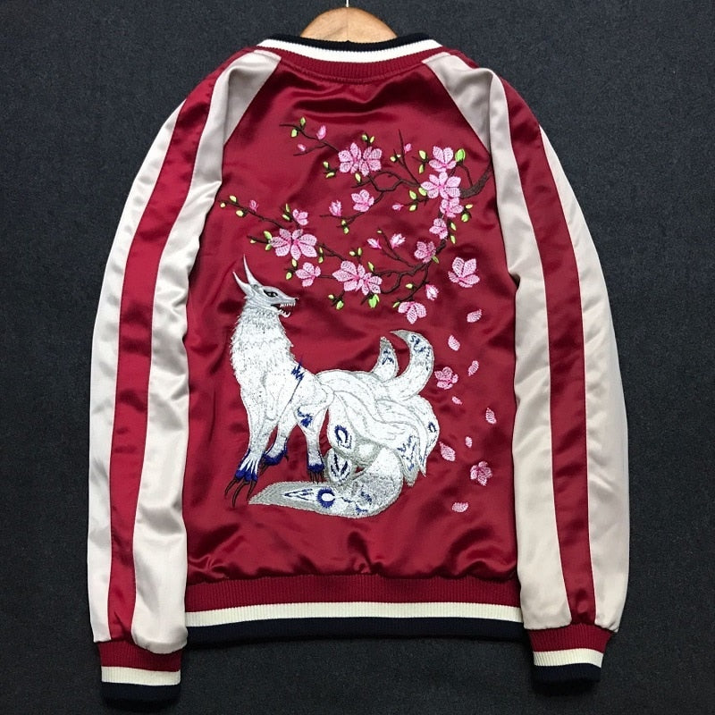 Japanese Fox Floral Embroidered Sukajan Souvenir Flight Jacket