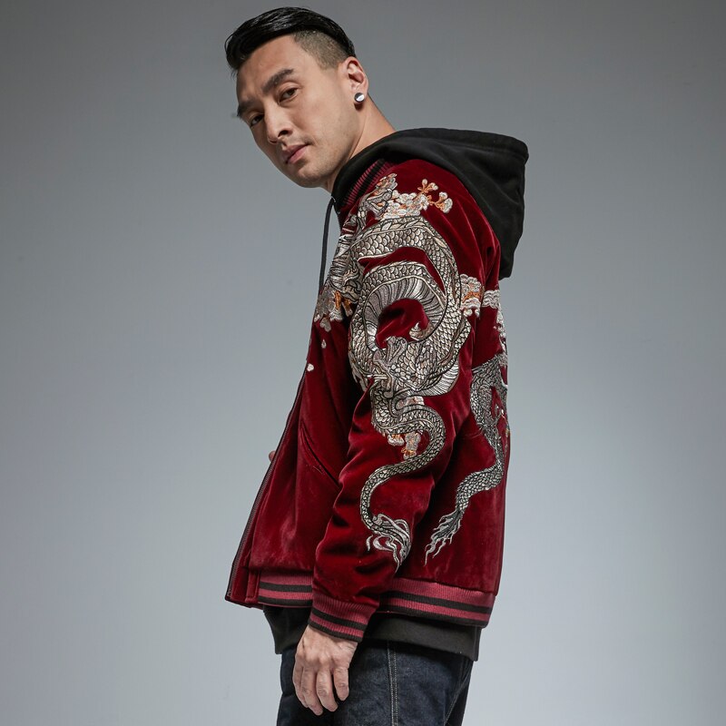 New Chinese Style Heavy Industry Embroidered Dragon Jacket Autumn And Winter Thick Coat Tide Brand Men's Personality Jacket 3XL