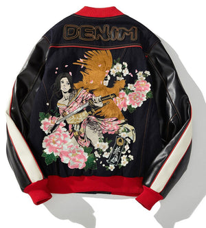 Open image in slideshow, 4 Style Winter Embroidered Japanese Vintage Letterman Bomber Jacket
