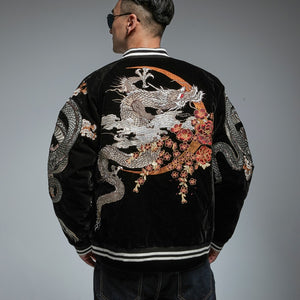 Open image in slideshow, New Chinese style heavy industry embroidered dragon jacket autumn and winter thick coat tide brand men&#39;s personality jacket
