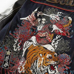 Mens Tiger Embroidered Jackets Japanese Sukajan Souvenir Flight Jacket Bomber Coat Chic Outwear Leather Slim Fit New 2021