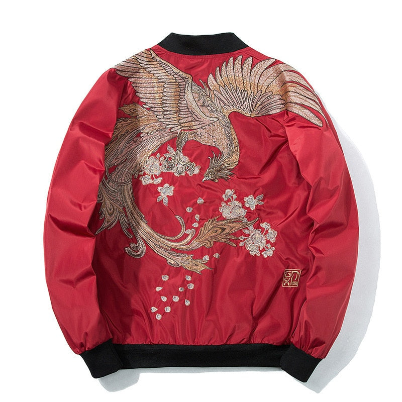 Spring Pilot Bomber Jacket  Men Women Bird Embroidery Baseball Jacket Fashion Casual Youth Couples Coat  Japan Streetwear