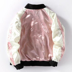Double Side Pink Sakura Embroidery Satin Cardigan Coat