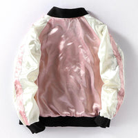 Double Side Pink Sakura Embroidery Satin Cardigan Coat