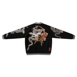 Open image in slideshow, Japanese Style Men Dragon Phoenix Embroidery Hip Hop Bomber Jacket Streetwear Baseball Coat
