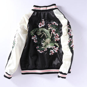Double Side Pink Sakura Embroidery Satin Cardigan Coat