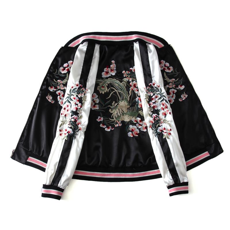 Double Side Pink Sakura Embroidery Satin Cardigan Coat
