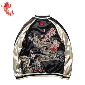 Open image in slideshow, Women&#39;s Cherry Dragon Embroidered Both Sides Wear Bomber Jacket
